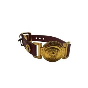 Versace Medusa Red Leather Bracelet Gold Greca Made In Italy